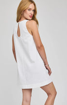 mini white dress with two pockets on the front
