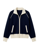 navy and ivory knit track jacket