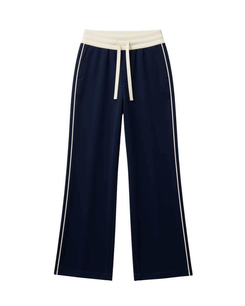 knit navy wide leg track pant