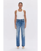 high rise denim pant with straight leg