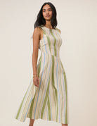 striped cream and green midi dress
