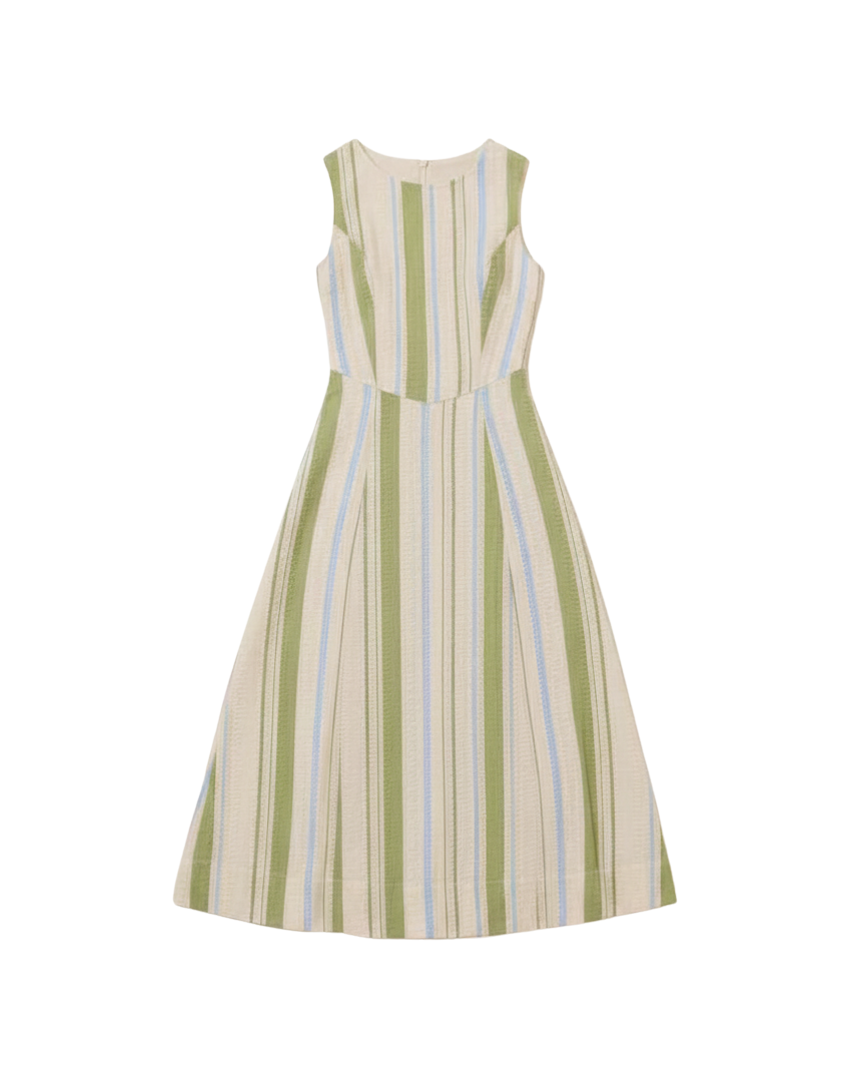 striped cream and green midi dress