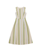 striped cream and green midi dress