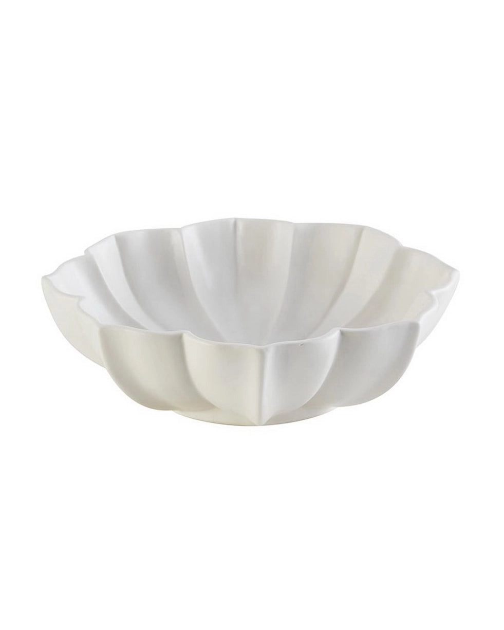 a ceramic white bowl in flower shae