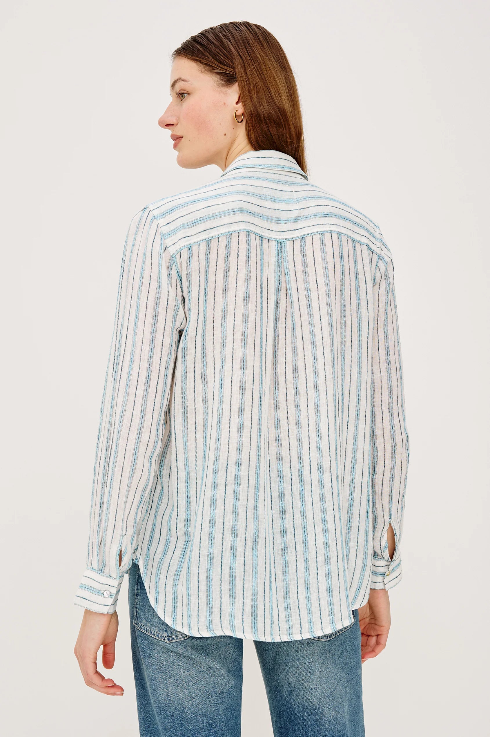 blue and white stripe button up