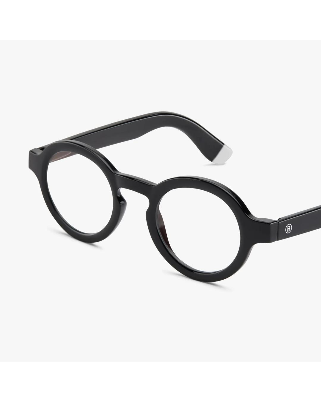 round eyeglasses with a black frame