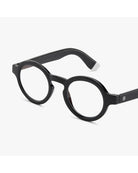 round eyeglasses with a black frame