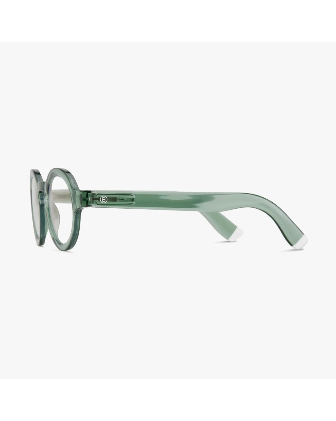eyeglasses with a green frame