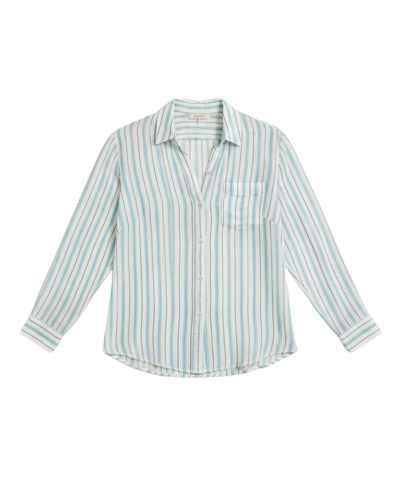 blue and white stripe button up