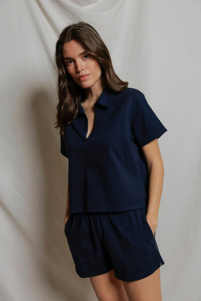 navy short sleeve polo shirt