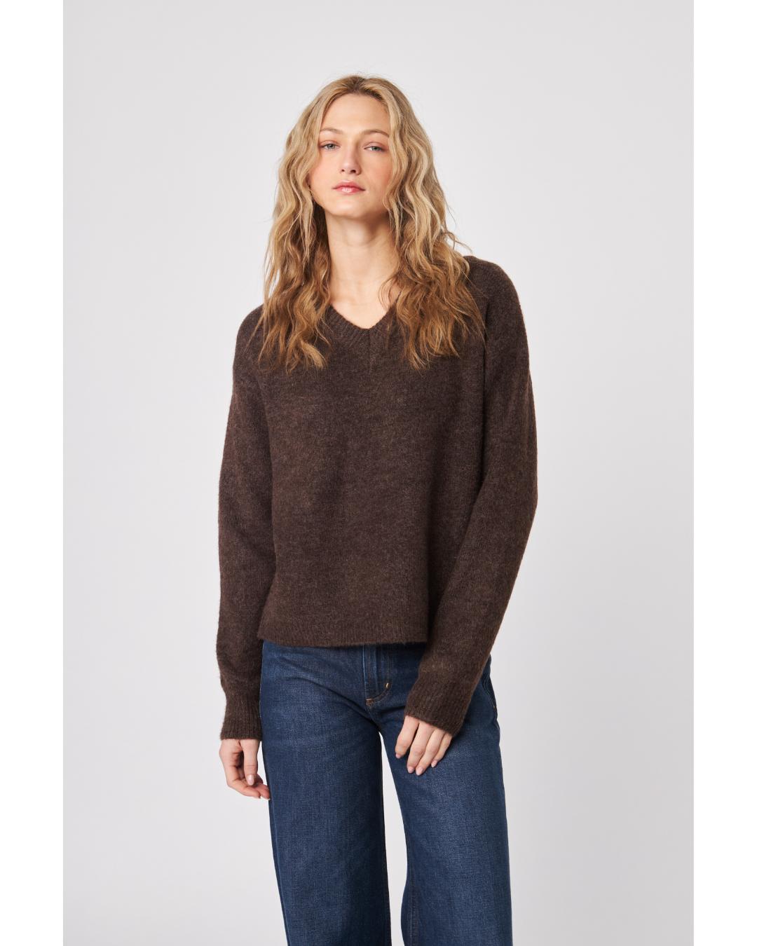 brown sweater with a v-neck