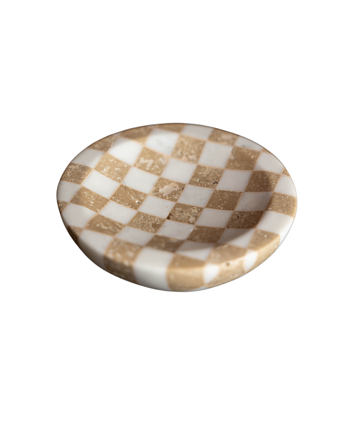white and brown checkered marble soap dish