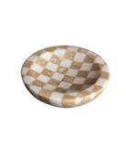 white and brown checkered marble soap dish