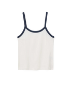 cream tank with contrast navy piping
