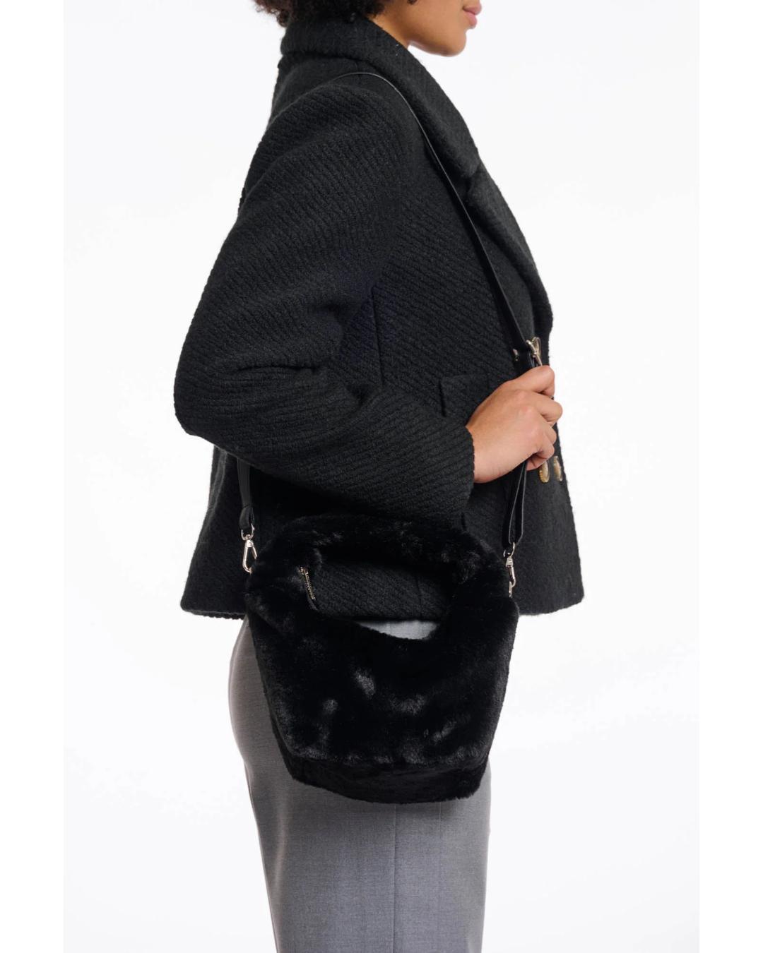 faux fur crossbody bag in black