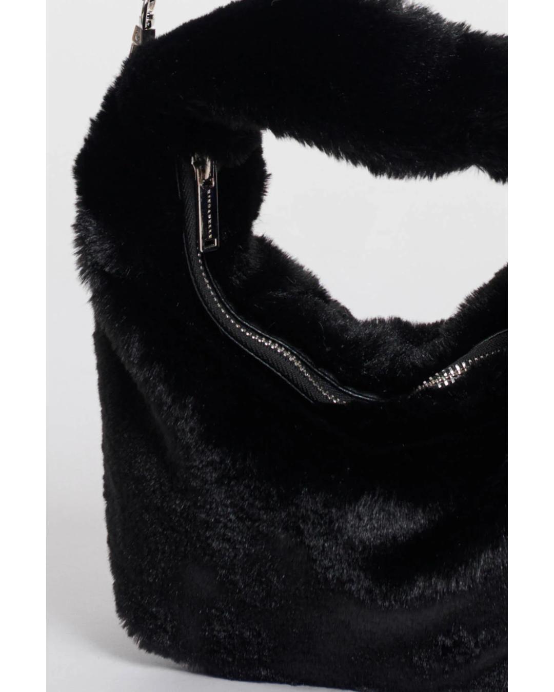 faux fur crossbody bag in black