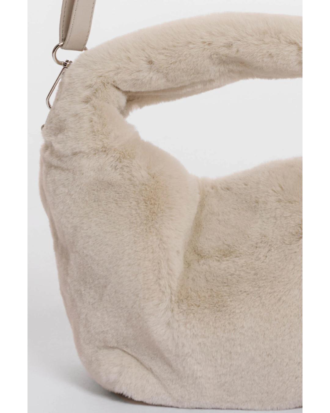 small crossbody bag in a beige faux fur