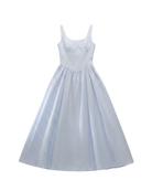white and blue checked maxi dress