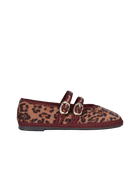 cheetah print flat shoe with burgundy trim