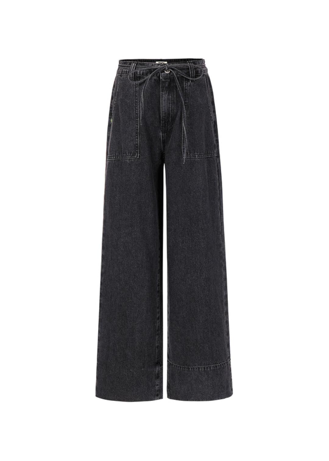 Black wide-leg jeans on a white background