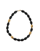 chunky black bead necklace with gold details