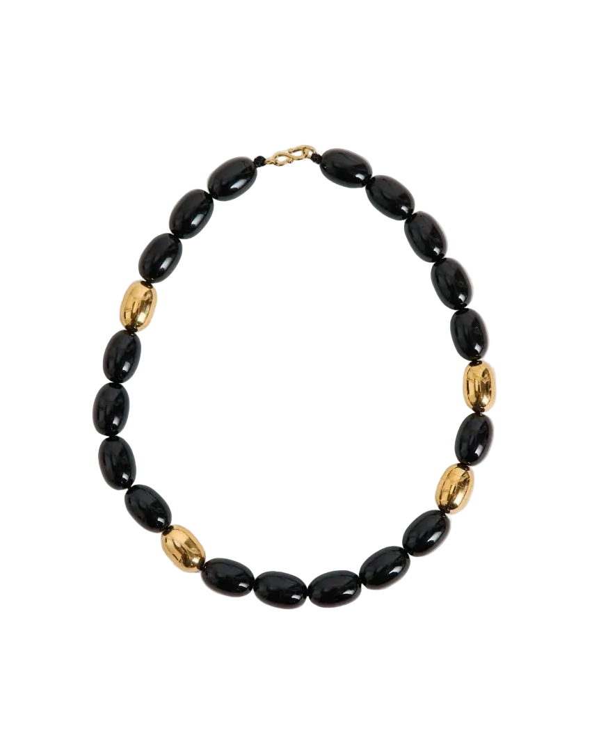 chunky black bead necklace with gold details