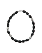 chunky black beaded necklace with silver details