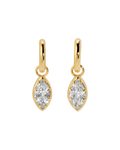 gold huggie earring with drop marquise diamond