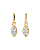 gold huggie earring with drop marquise diamond