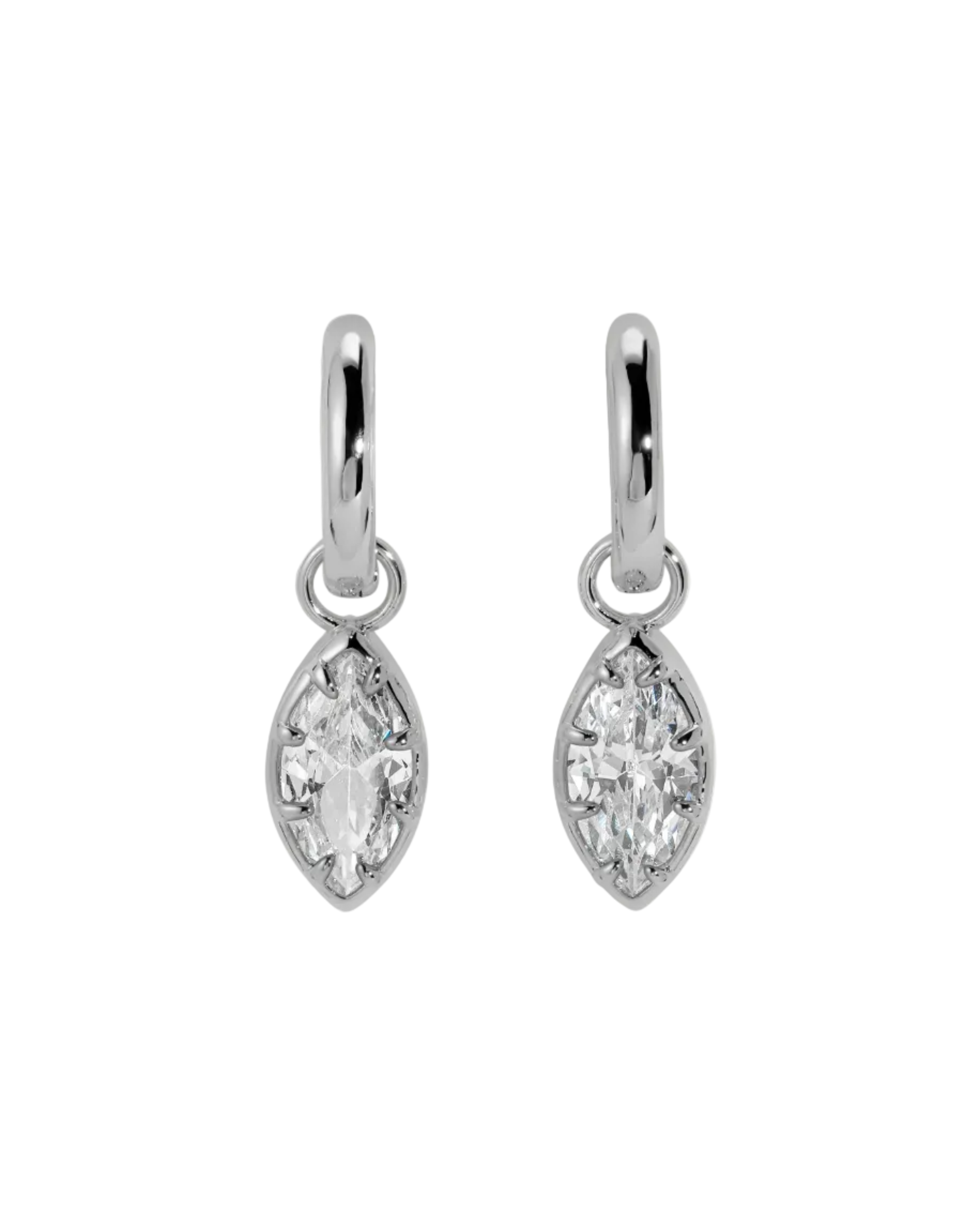 silver marquise huggie earring