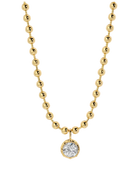 gold beaded ball necklace with diamond drop pendant