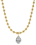 gold round ball chain with silver pear diamond pendant necklace