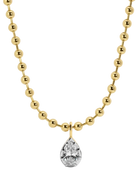 gold round ball chain with silver pear diamond pendant necklace