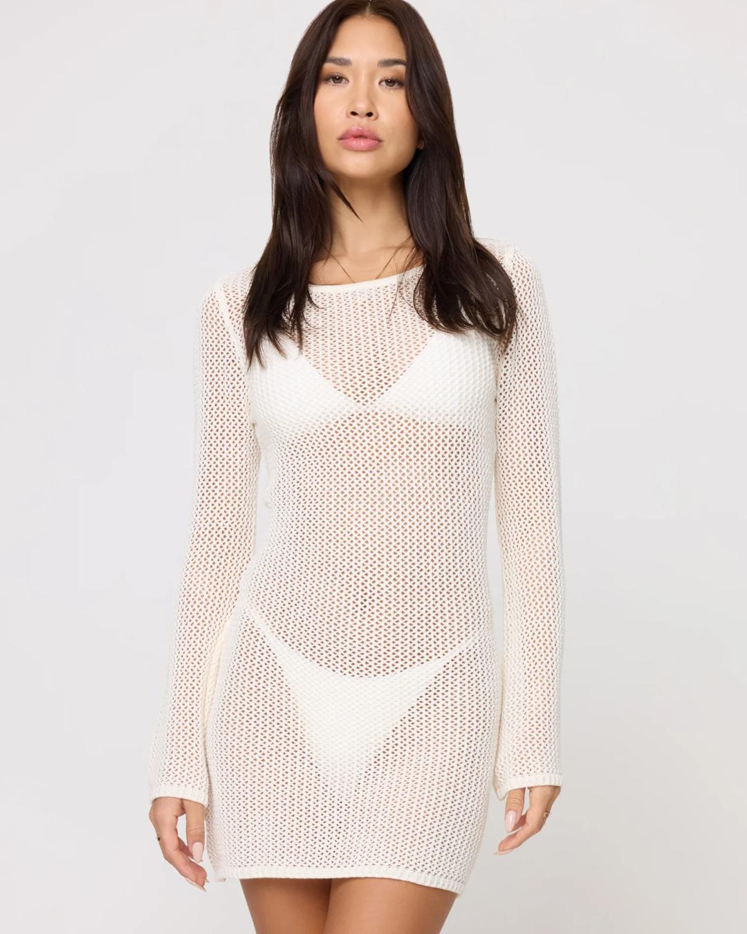 cream crochet cover up dress