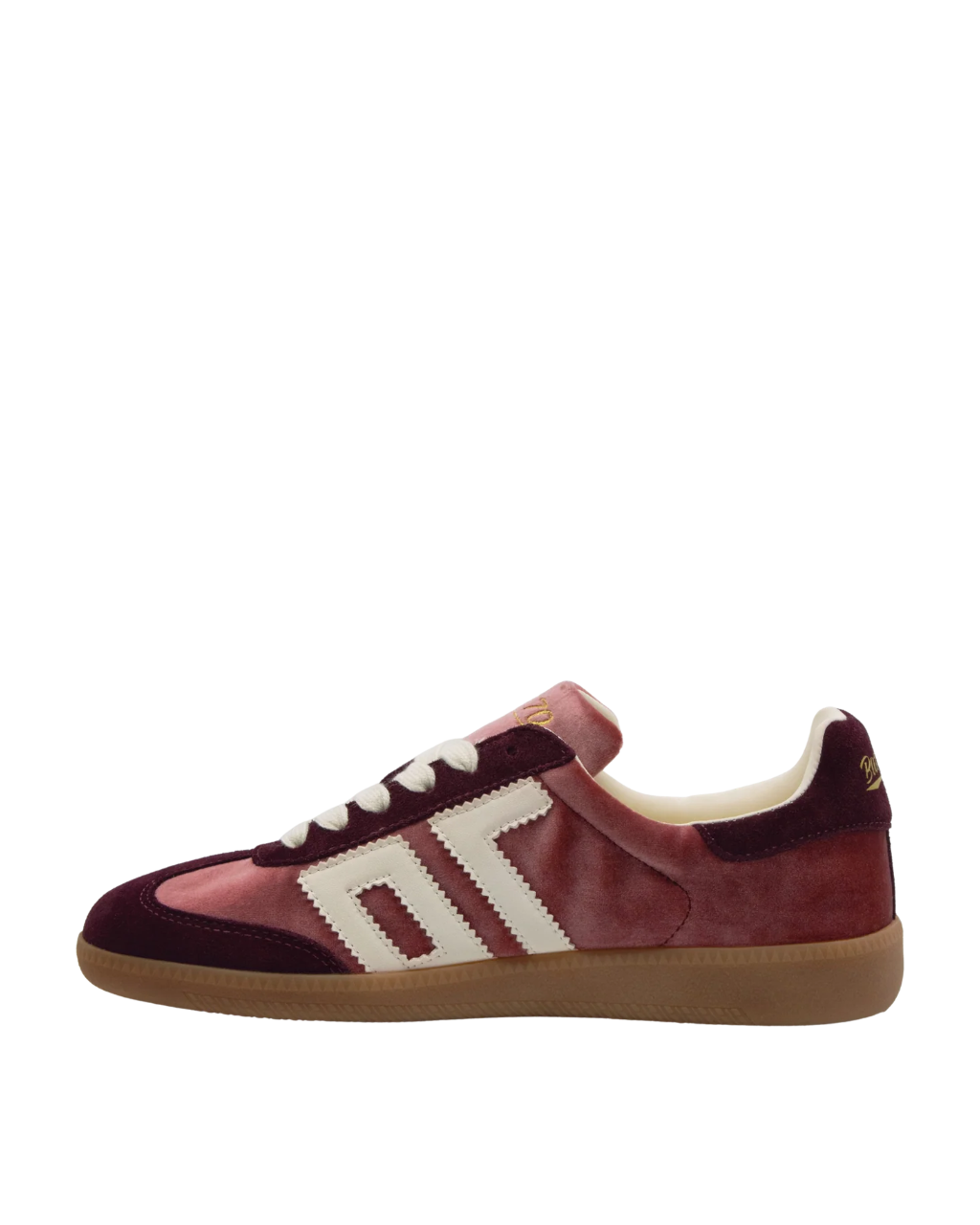 velvet sneaker in burgundy and pink suede