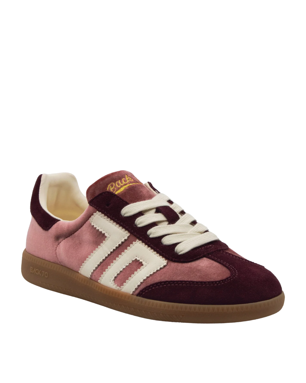 velvet sneaker in burgundy and pink suede