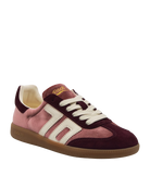 velvet sneaker in burgundy and pink suede