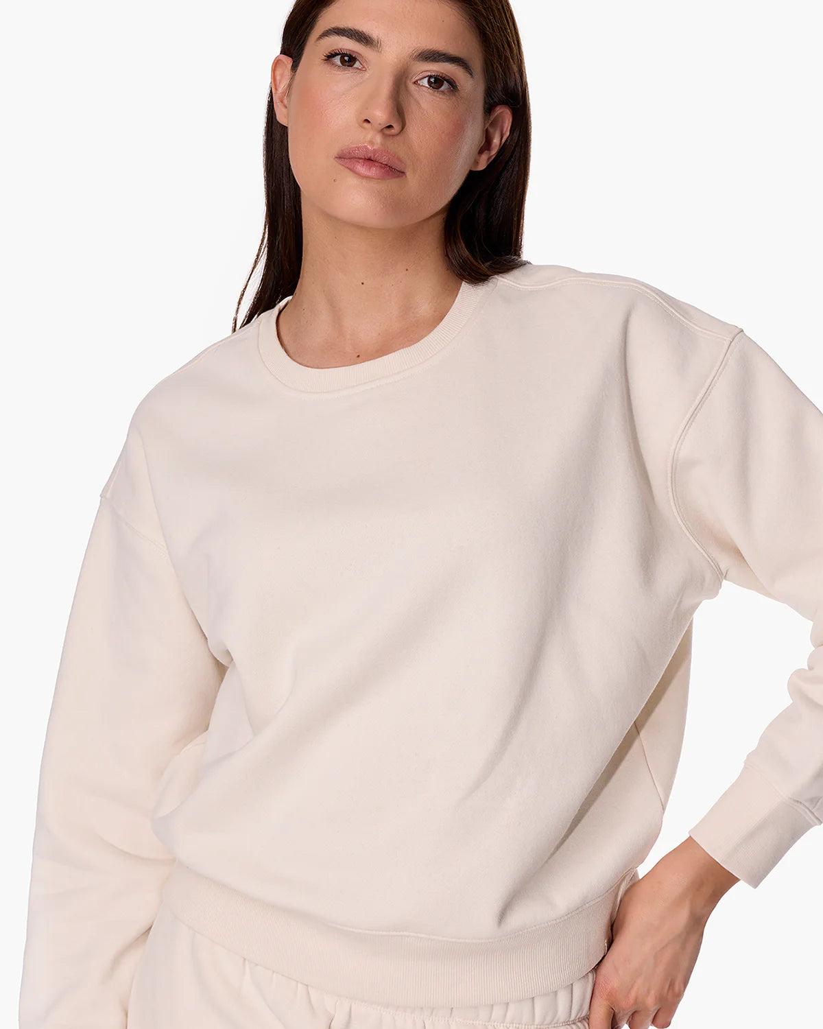 beige crewneck sweatshirt