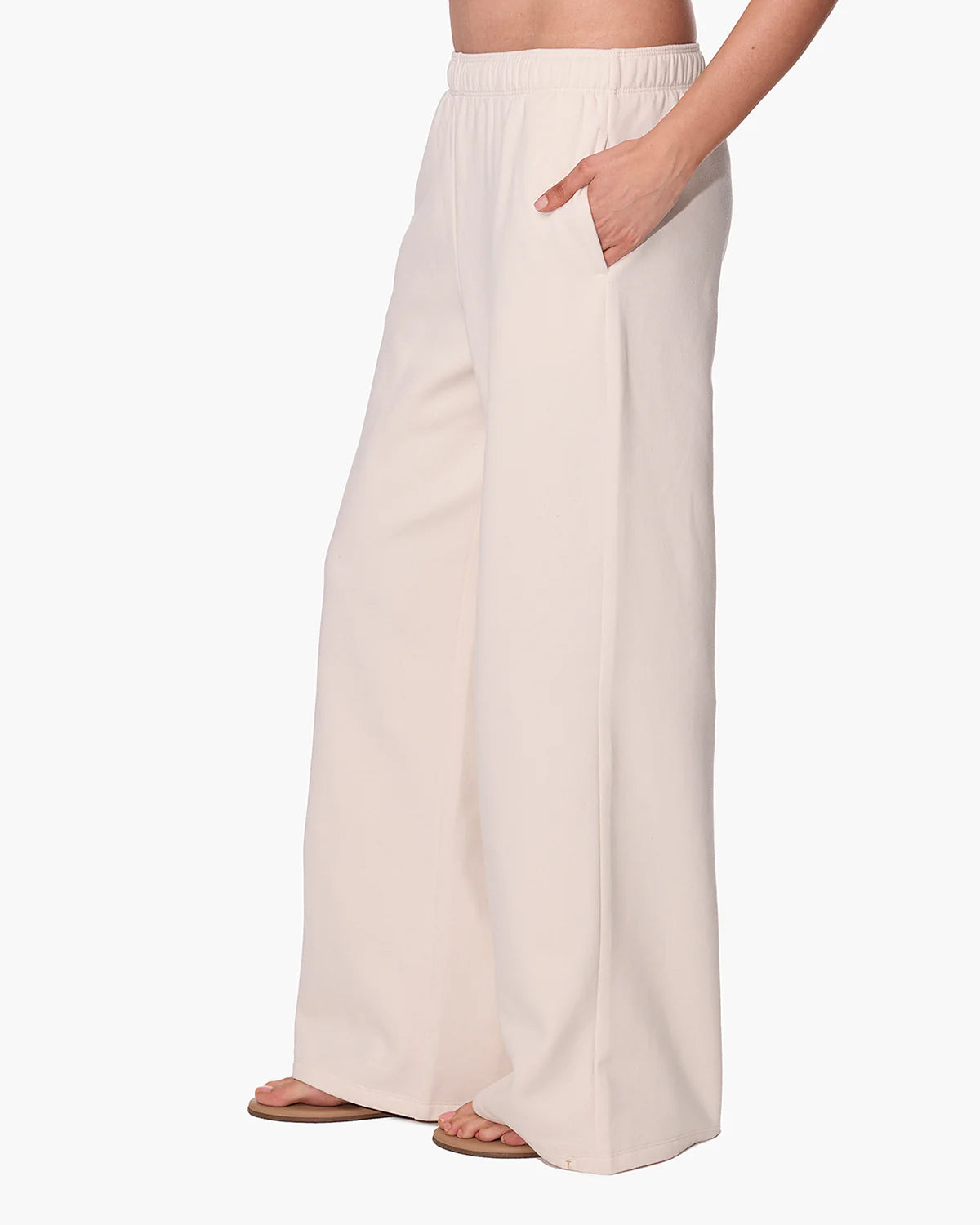 wide leg sweat pant in beige