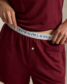 matching lounge shirt and shorts in burgundy