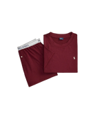 matching lounge shirt and shorts in burgundy
