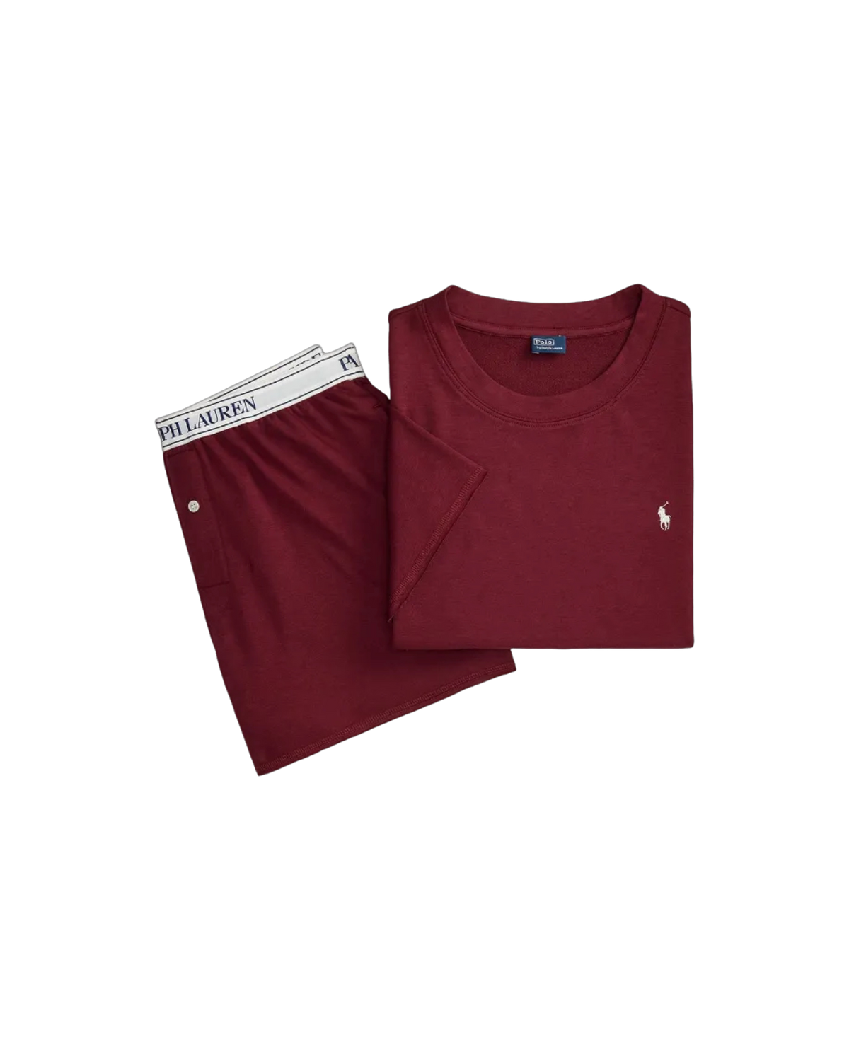 matching lounge shirt and shorts in burgundy