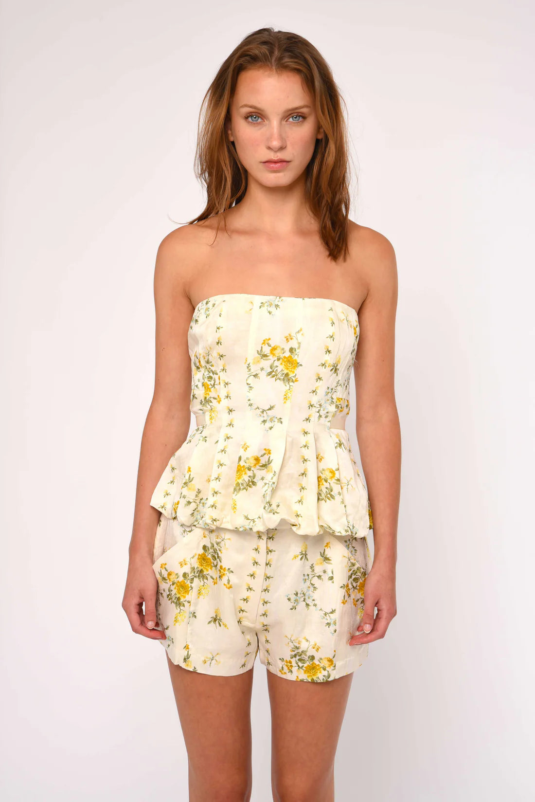 strapless floral bubble top