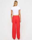 red drawstring wide leg pant