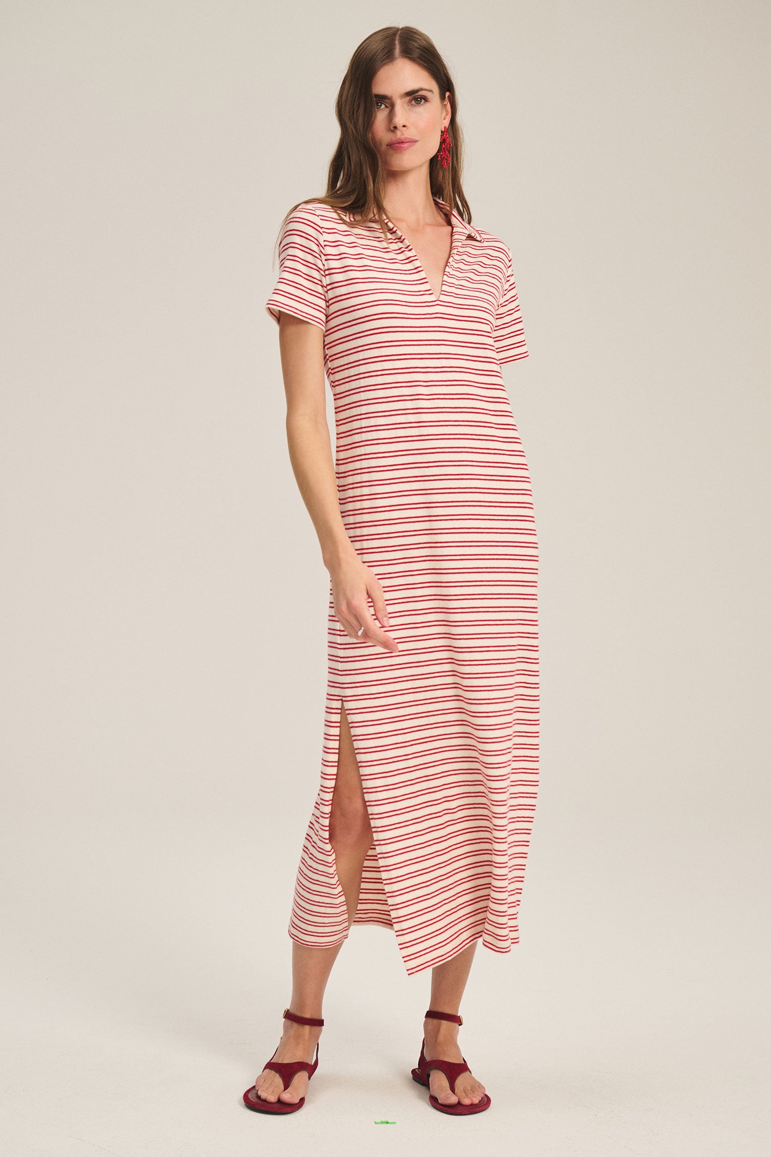 midi collar dress with cream and red stripes