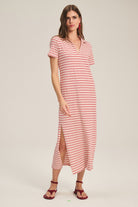 midi collar dress with cream and red stripes