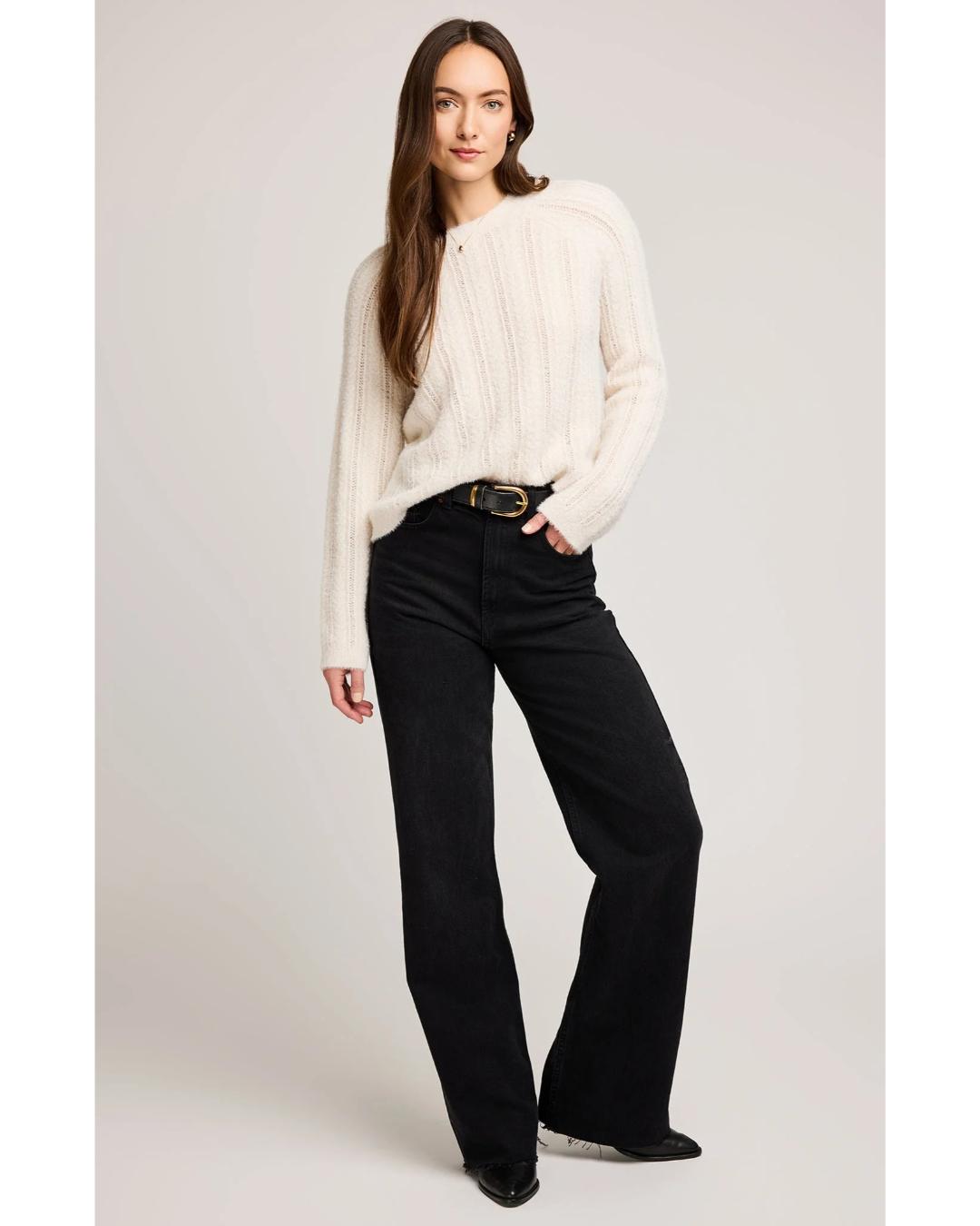 cream fuzzy crewneck sweater