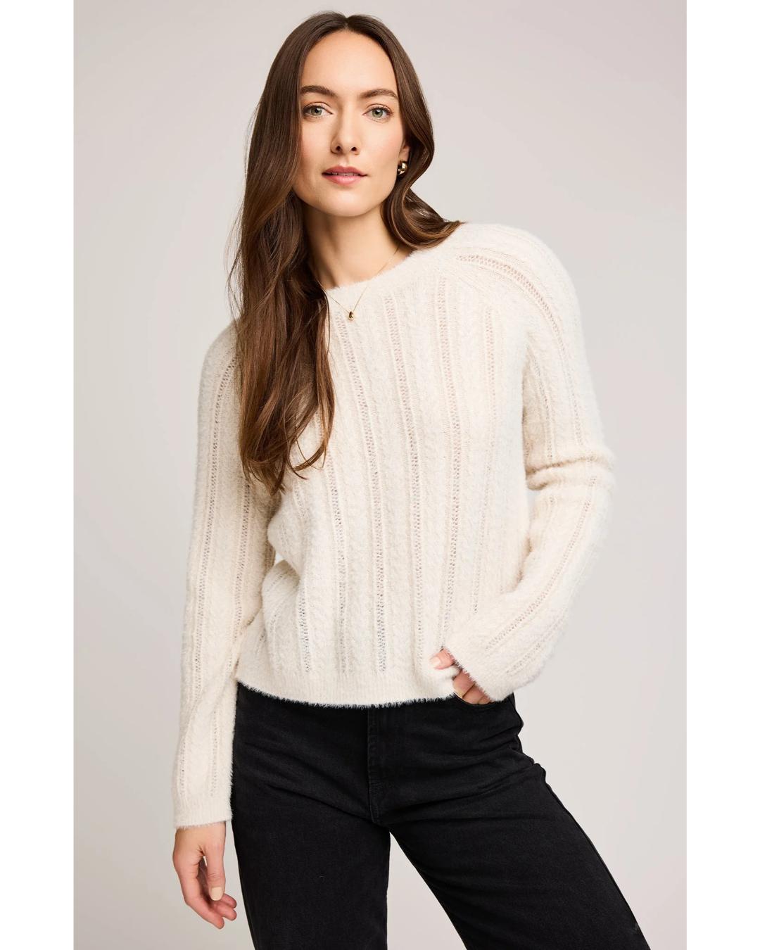 cream fuzzy crewneck sweater