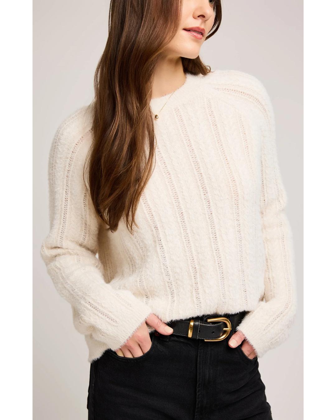 cream fuzzy crewneck sweater