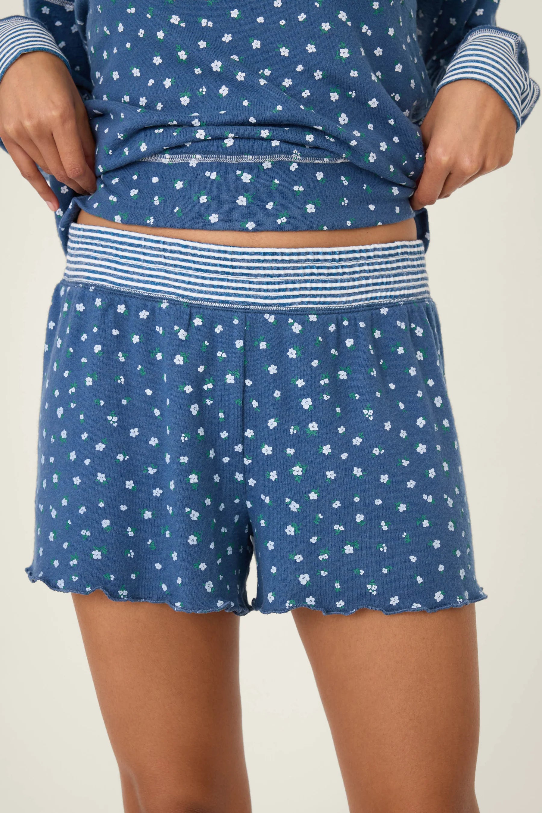 lounge shorts in blue with white florals 